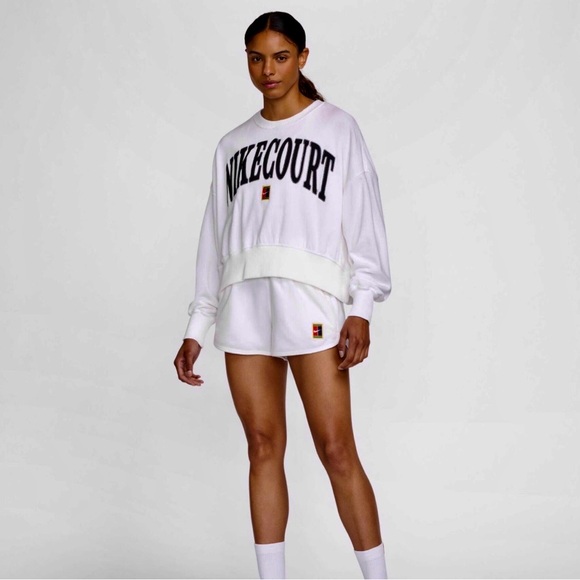 Nike White Tennis Winged Cropped Sweatshirt with Black Lettering NWT - Picture 7 of 7